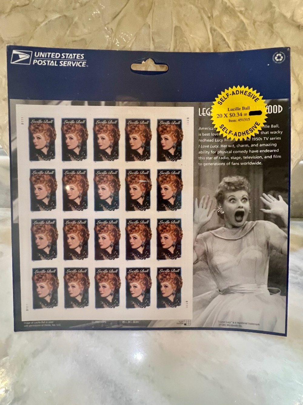 NEW Sealed 2001 USPS Legends of Hollywood Lucille Ball Stamp Sheet of 20